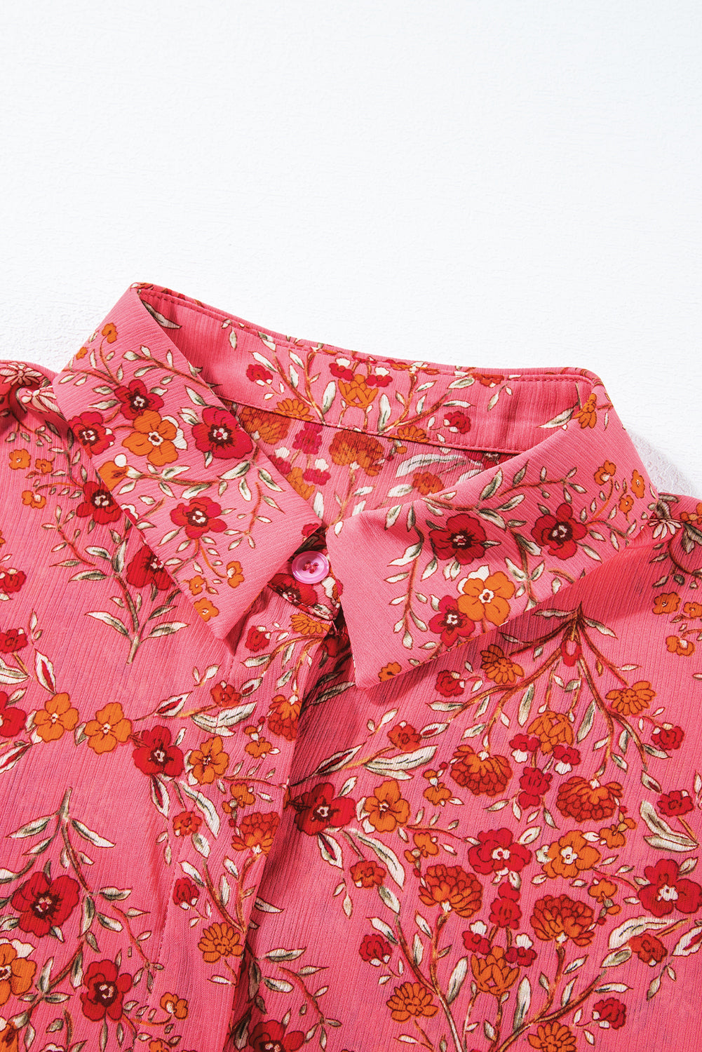 Rose Red Floral Print Wide Short Sleeve Loose Shirt