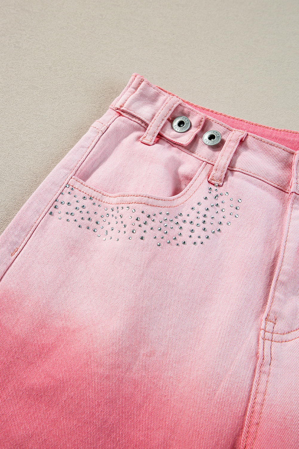 Pink Scattering Rhinestone Gradient Denim Pants