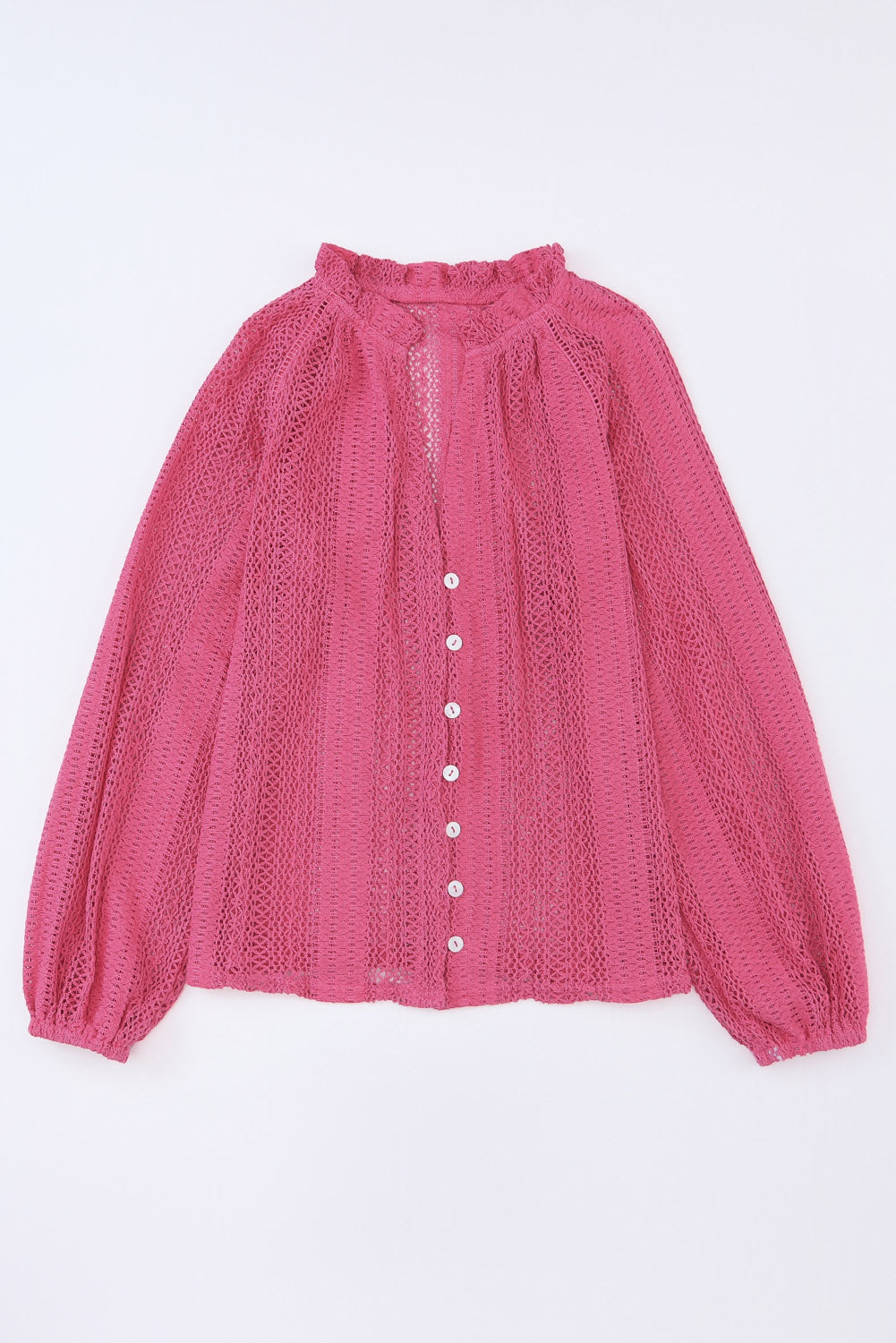 Rose V-Neck Long Sleeve Button Up Lace Shirt