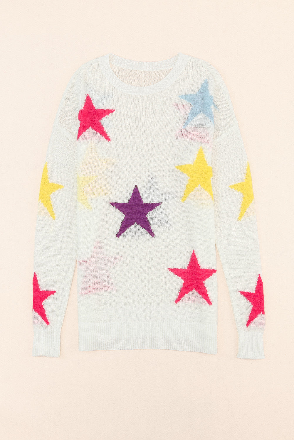 White Colorful Star Pattern Loose Sweater