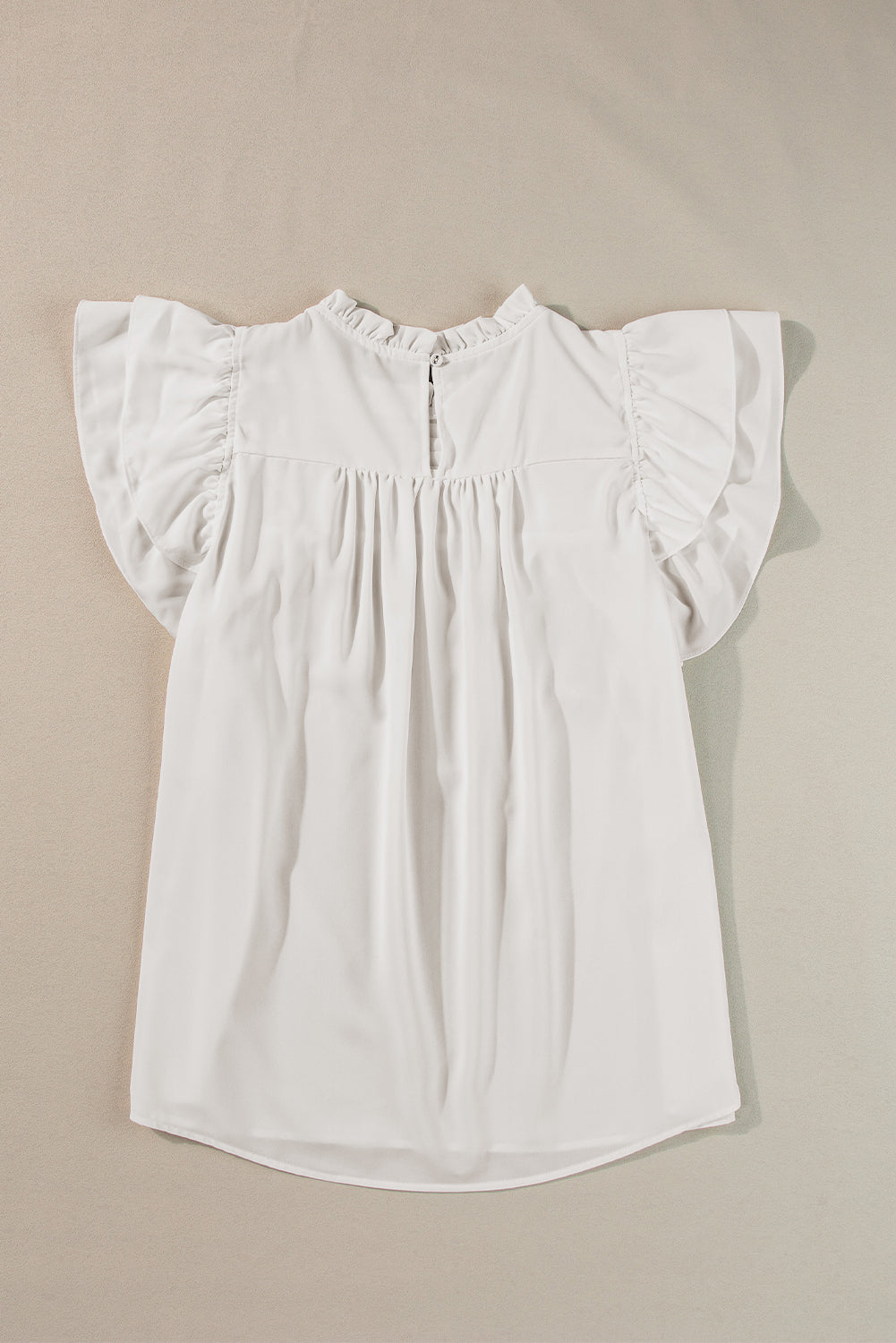 White Smocked Ruffle Sleeve Blouse