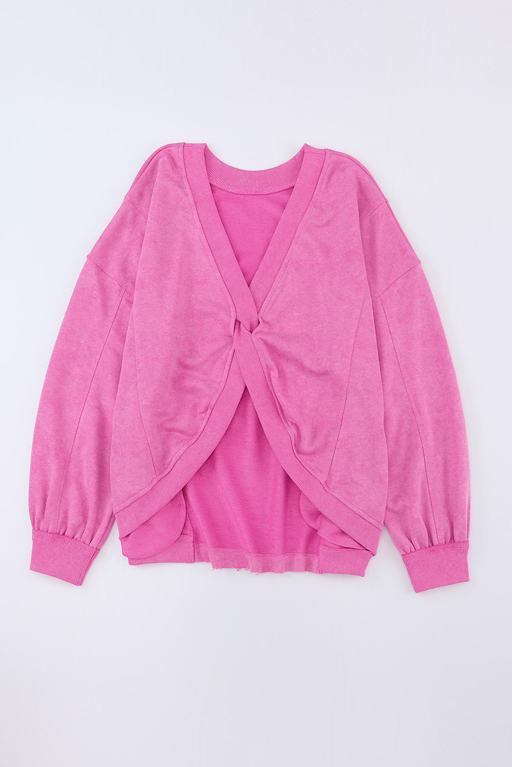 Rose Exposed Seam Twist Open Back Oversized Sweatshirt